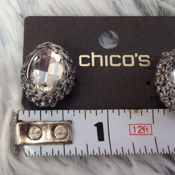 Chico silver & rhinestone large button / stud earrings. NWT - Picture 8 of 10